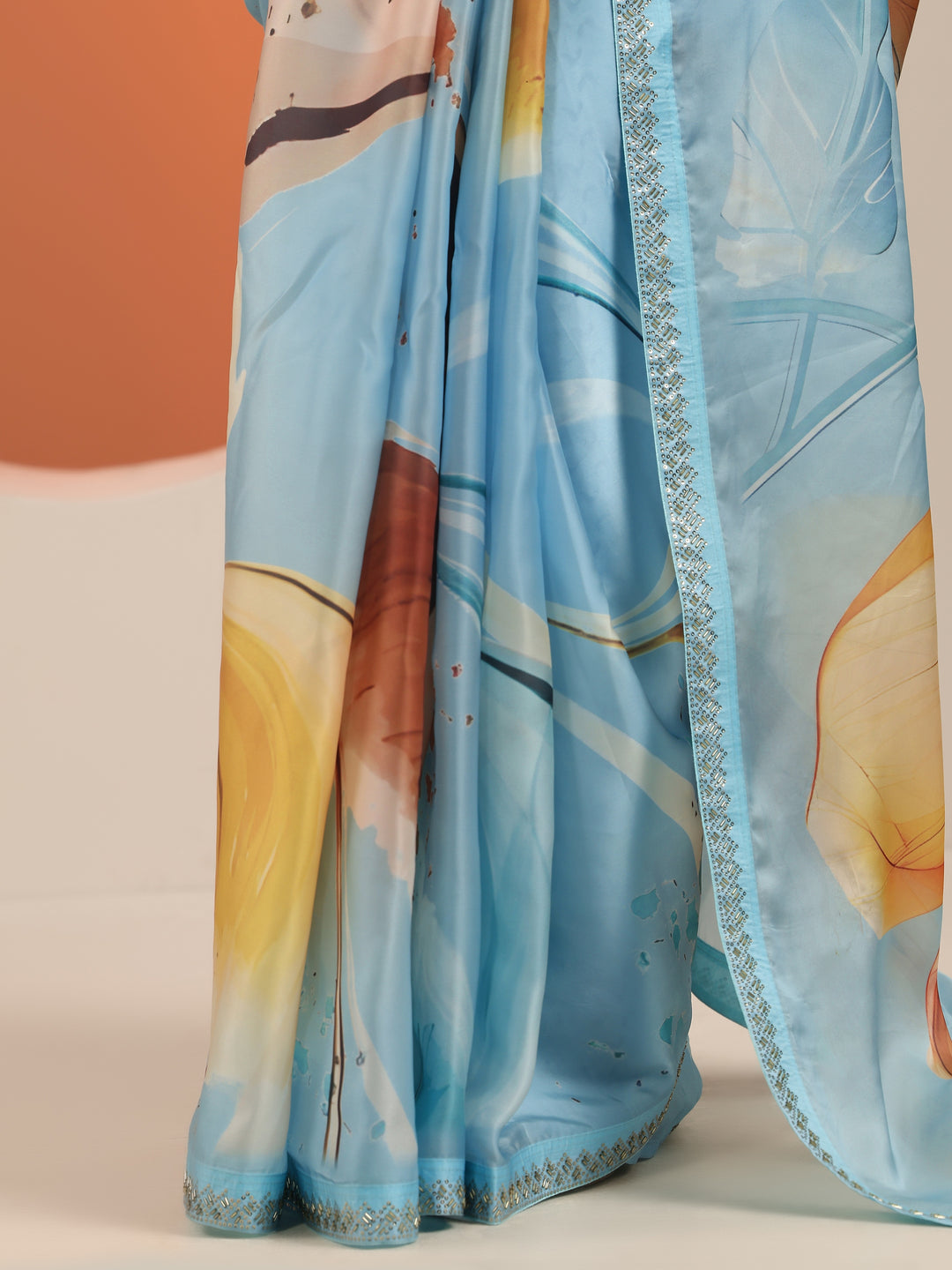 Blue Printed Organza Saree With Unstitched Blouse Piece