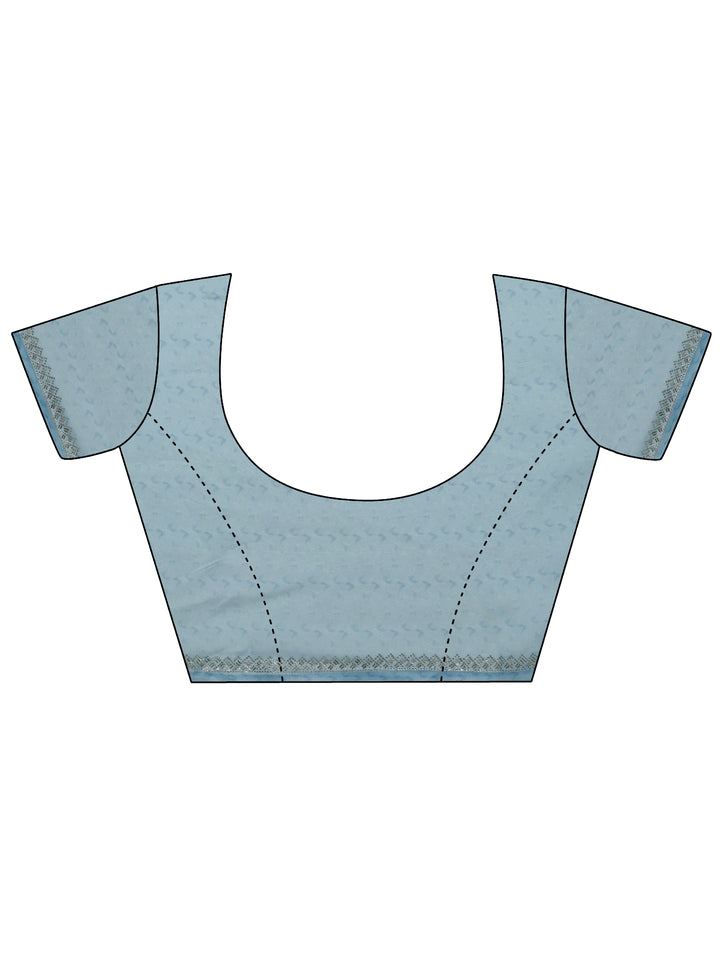 Blue Printed Organza Saree With Unstitched Blouse Piece