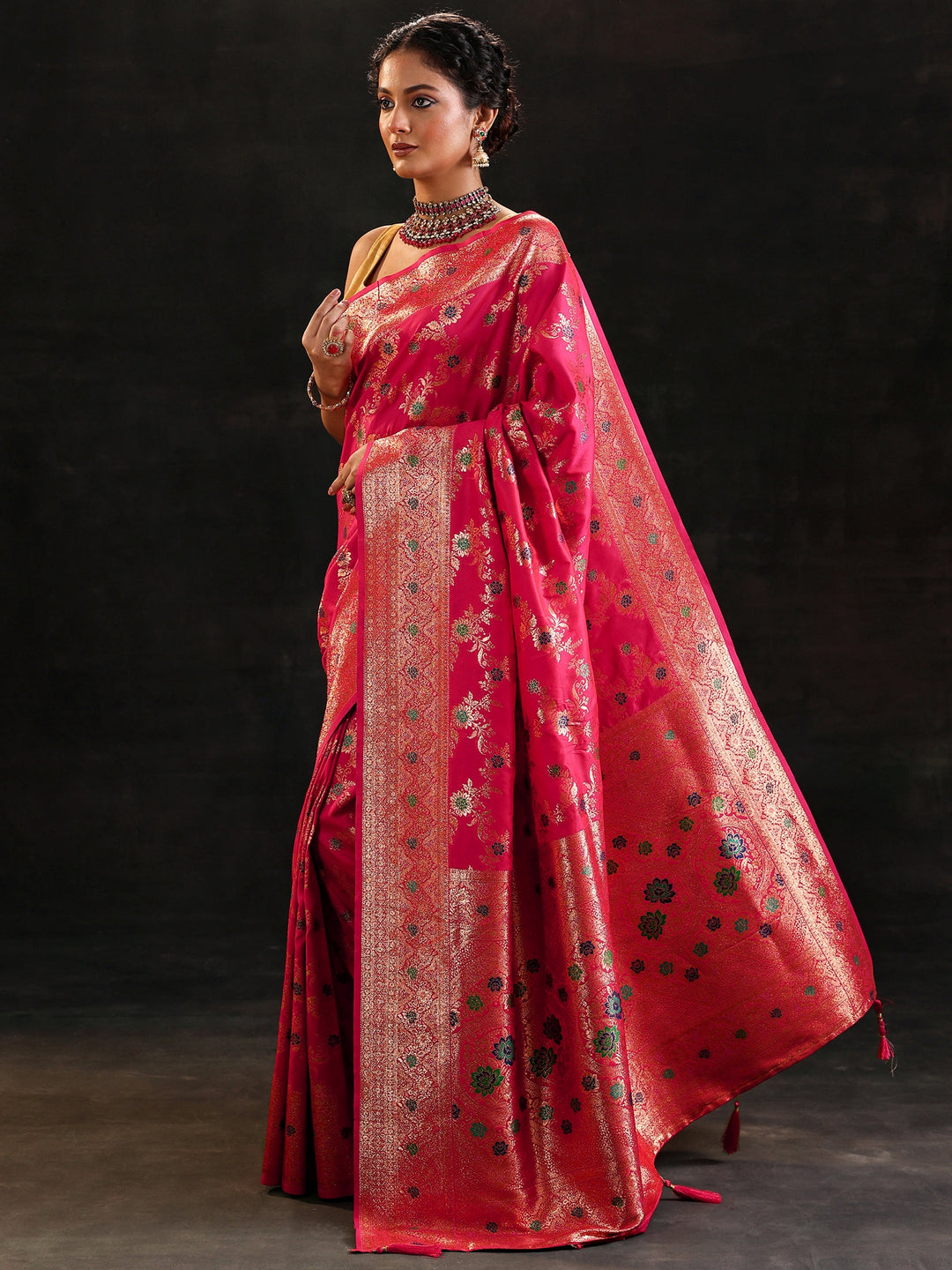 Pink Woven Design Silk Blend Saree With Unstitched Blouse Piece