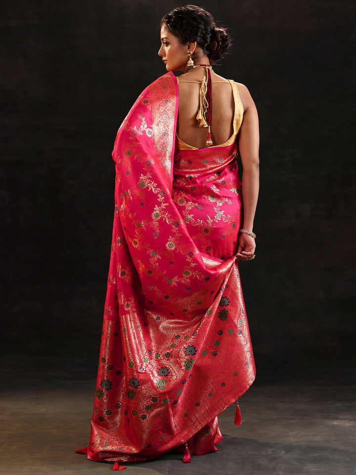 Pink Woven Design Silk Blend Saree With Unstitched Blouse Piece