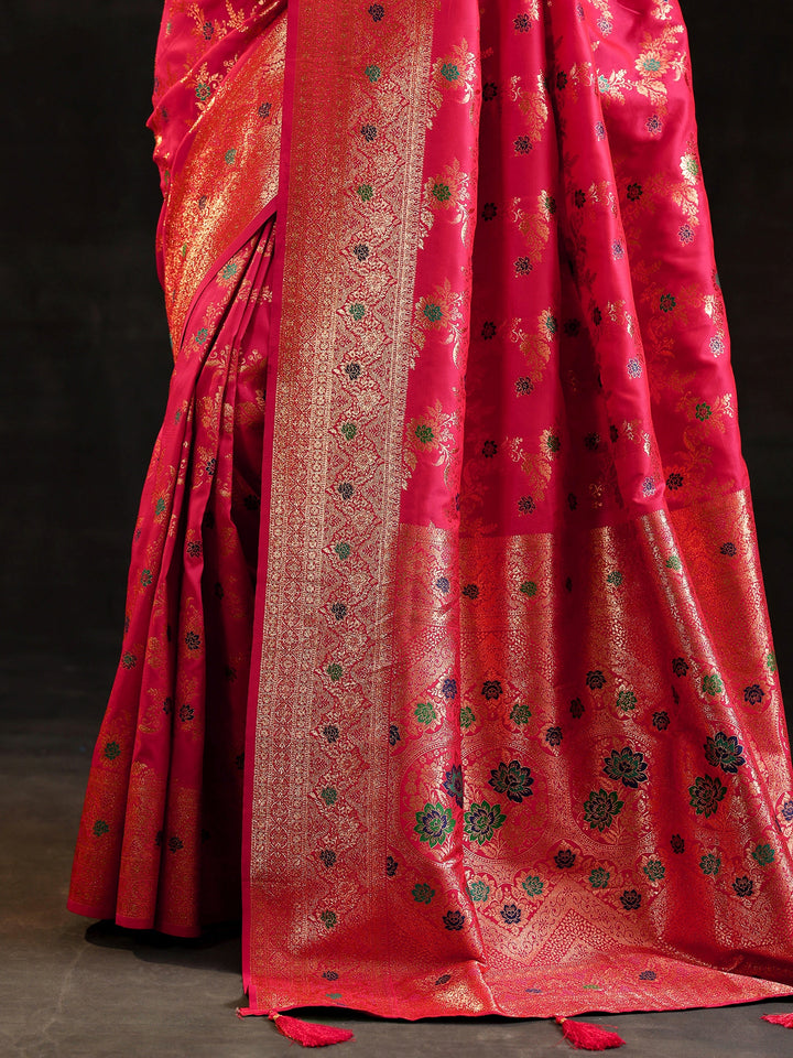 Pink Woven Design Silk Blend Saree With Unstitched Blouse Piece