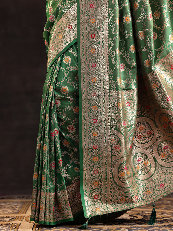 Green Woven Design Silk Blend Saree With Unstitched Blouse Piece