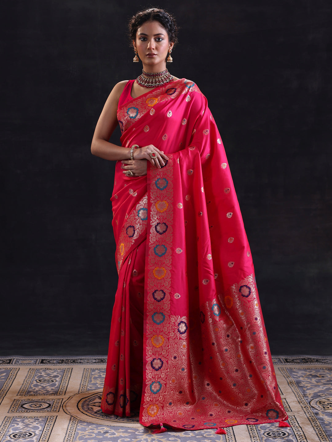 Pink Woven Design Silk Blend Saree With Unstitched Blouse Piece