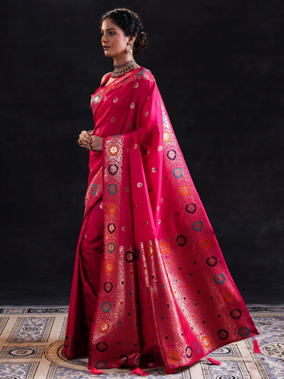 Pink Woven Design Silk Blend Saree With Unstitched Blouse Piece