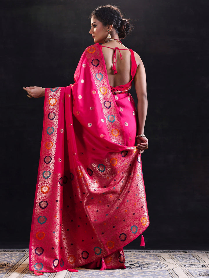 Pink Woven Design Silk Blend Saree With Unstitched Blouse Piece