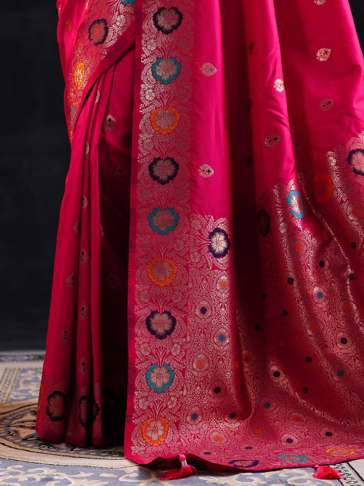 Pink Woven Design Silk Blend Saree With Unstitched Blouse Piece