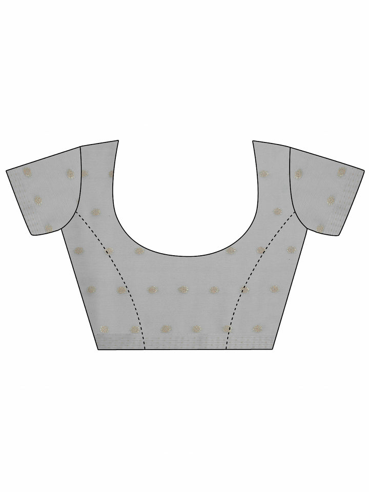 Grey Printed Chanderi Saree With Unstitched Blouse Piece