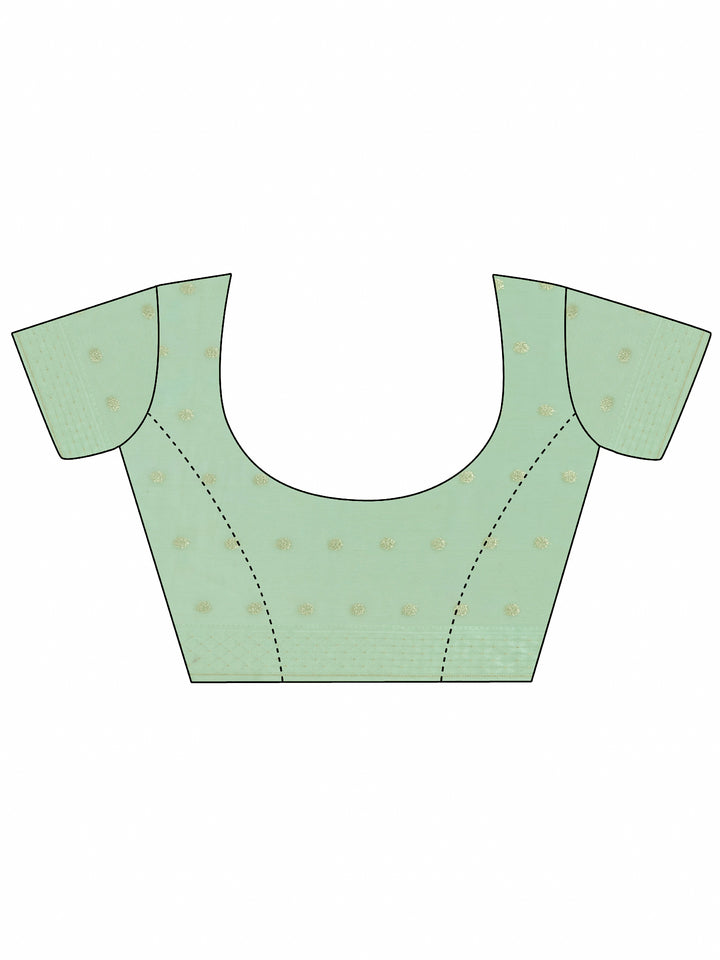 Green Printed Chanderi Saree With Unstitched Blouse Piece