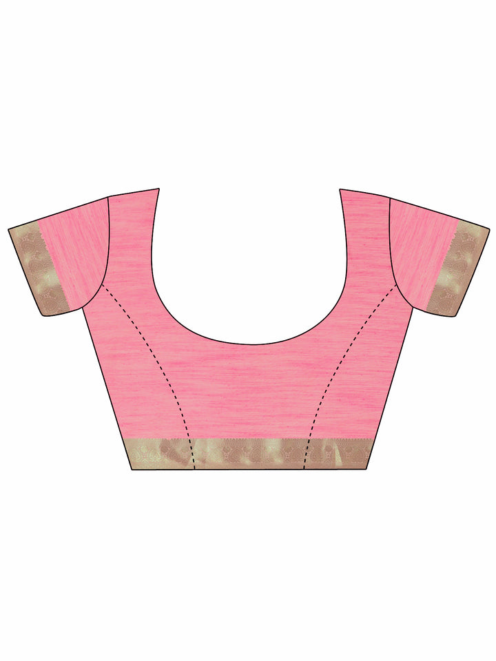 Pink Woven Design Silk Blend Saree With Unstitched Blouse Piece