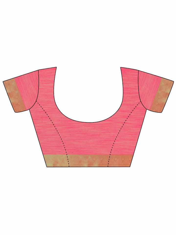 Peach Woven Design Silk Blend Saree With Unstitched Blouse Piece