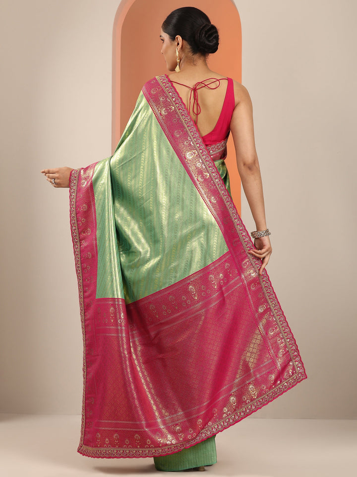 Green Woven Design Silk Blend Saree With Unstitched Blouse Piece
