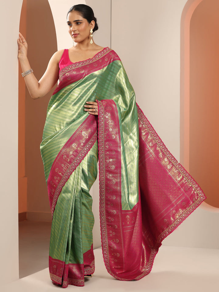 Green Woven Design Silk Blend Saree With Unstitched Blouse Piece