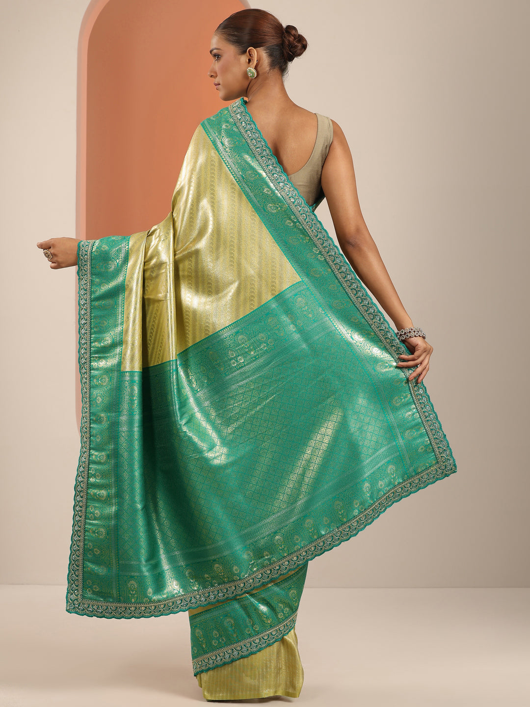 Yellow Woven Design Banarasi Silk Blend Saree With Unstitched Blouse Piece