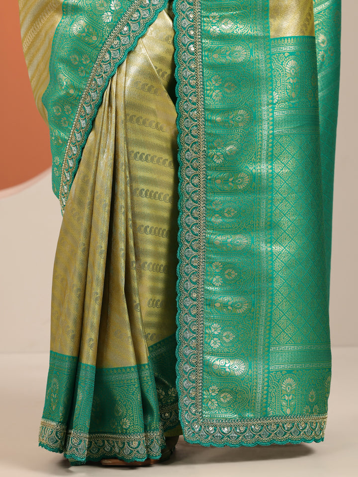 Yellow Woven Design Banarasi Silk Blend Saree With Unstitched Blouse Piece