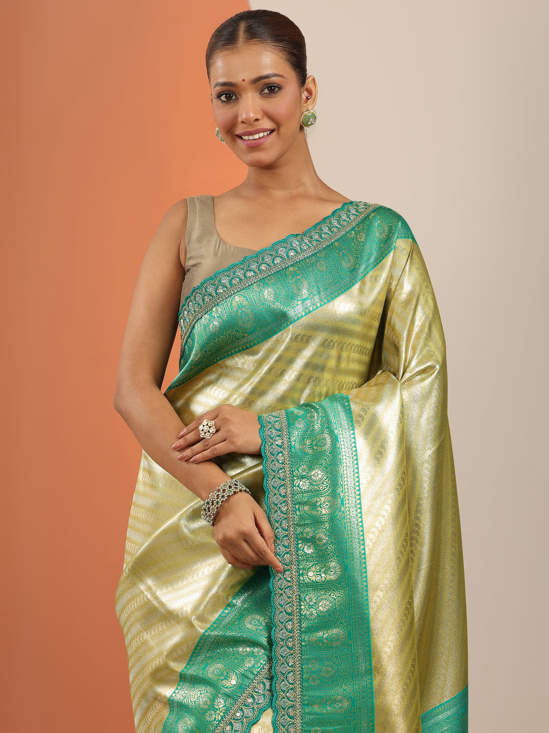 Yellow Woven Design Banarasi Silk Blend Saree With Unstitched Blouse Piece