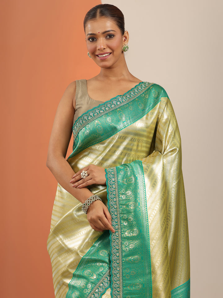 Yellow Woven Design Banarasi Silk Blend Saree With Unstitched Blouse Piece