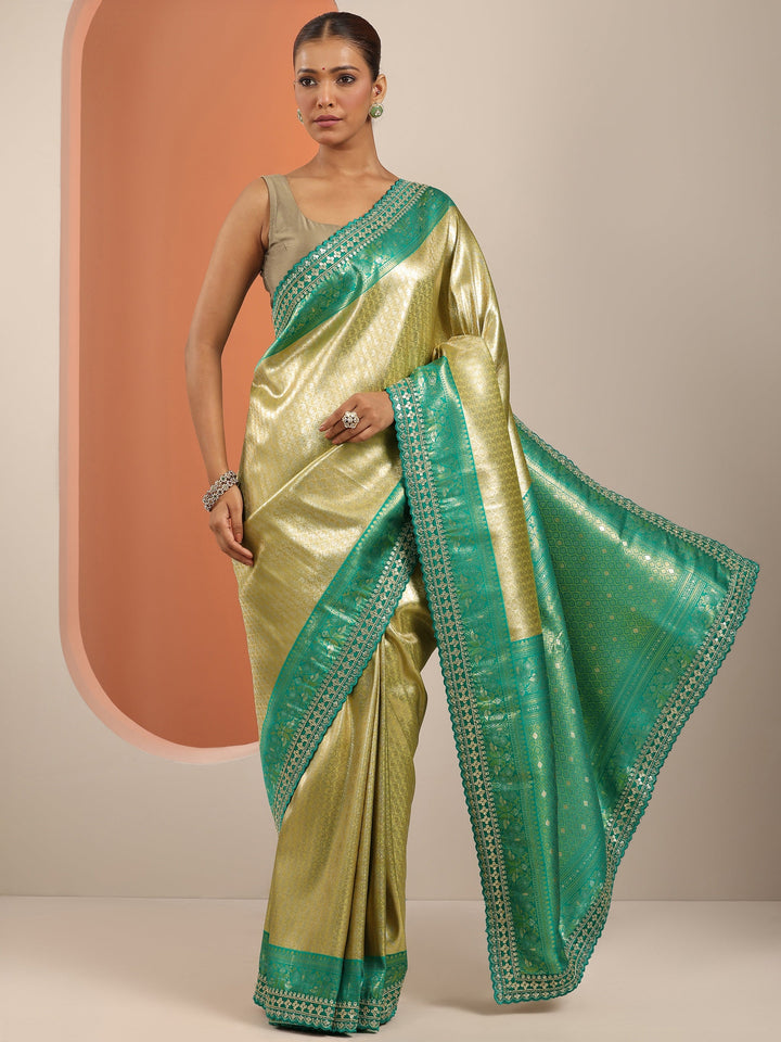Green Woven Design Banarasi Silk Blend Saree With Unstitched Blouse Piece