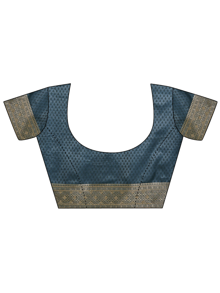 Blue Woven Design Banarasi Silk Blend Saree With Unstitched Blouse Piece