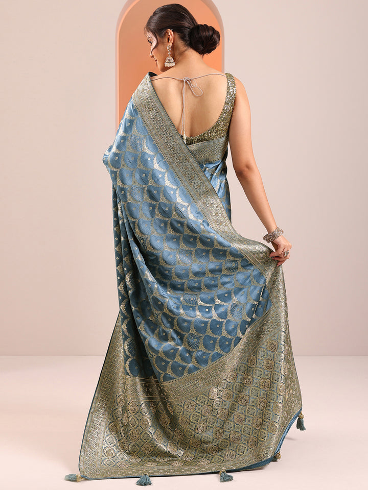 Blue Woven Design Banarasi Silk Blend Saree With Unstitched Blouse Piece