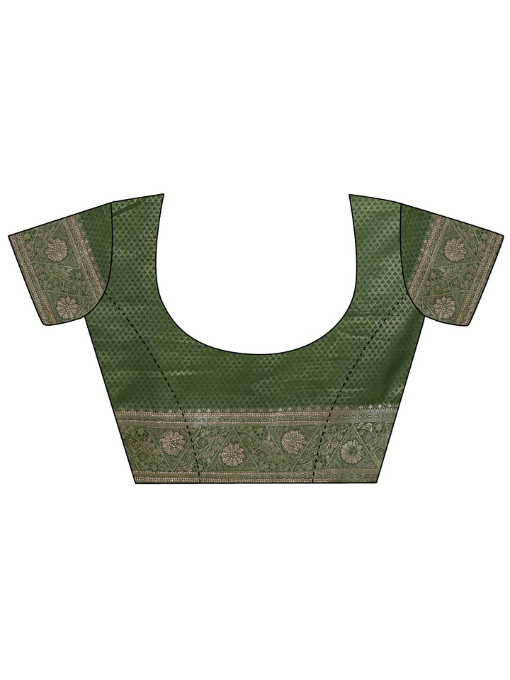 Green Woven Design Banarasi Silk Blend Saree With Unstitched Blouse Piece