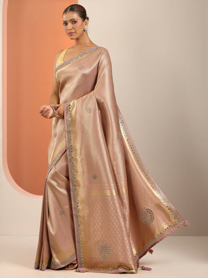 Peach  Silk Blend Saree With Unstitched Blouse Piece