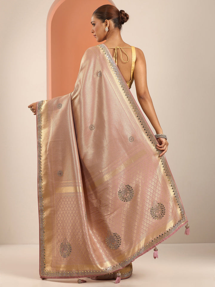 Peach  Silk Blend Saree With Unstitched Blouse Piece