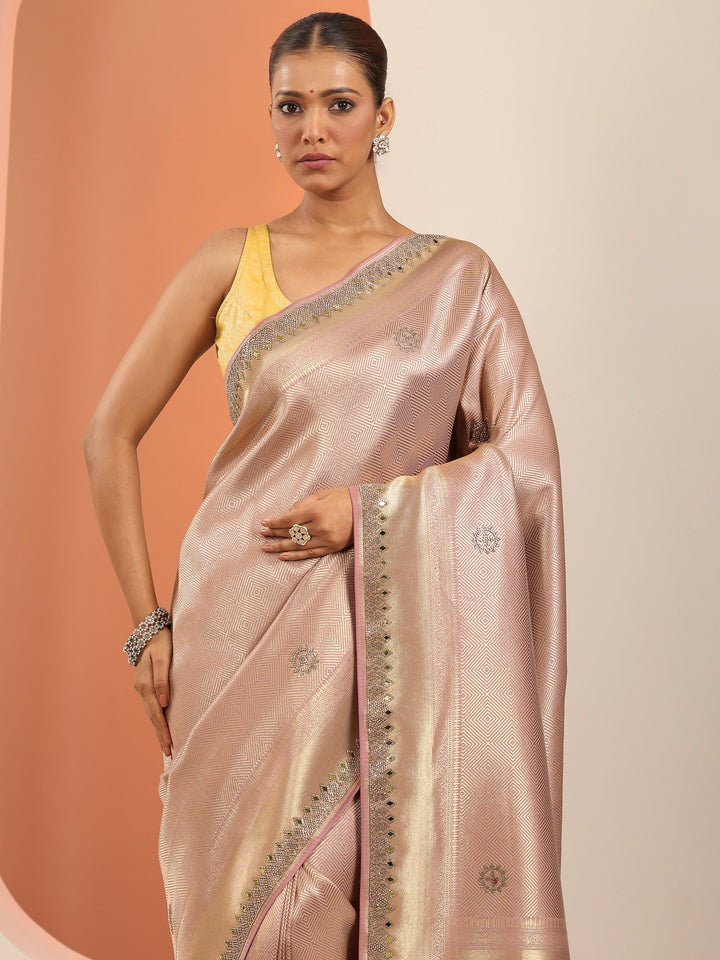 Peach  Silk Blend Saree With Unstitched Blouse Piece