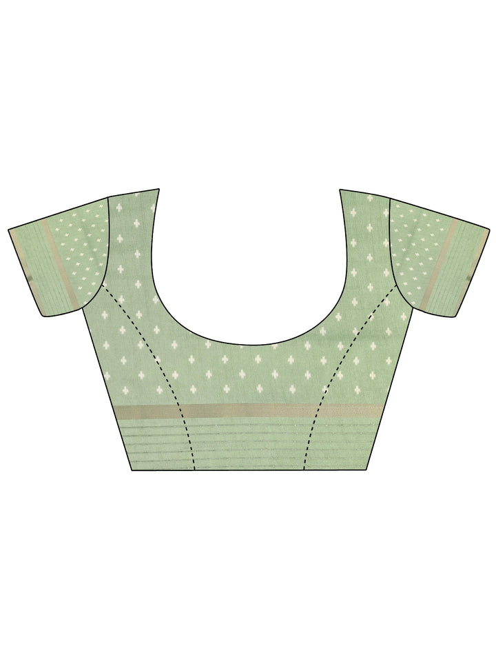 Green Printed Silk Blend Saree With Unstitched Blouse Piece