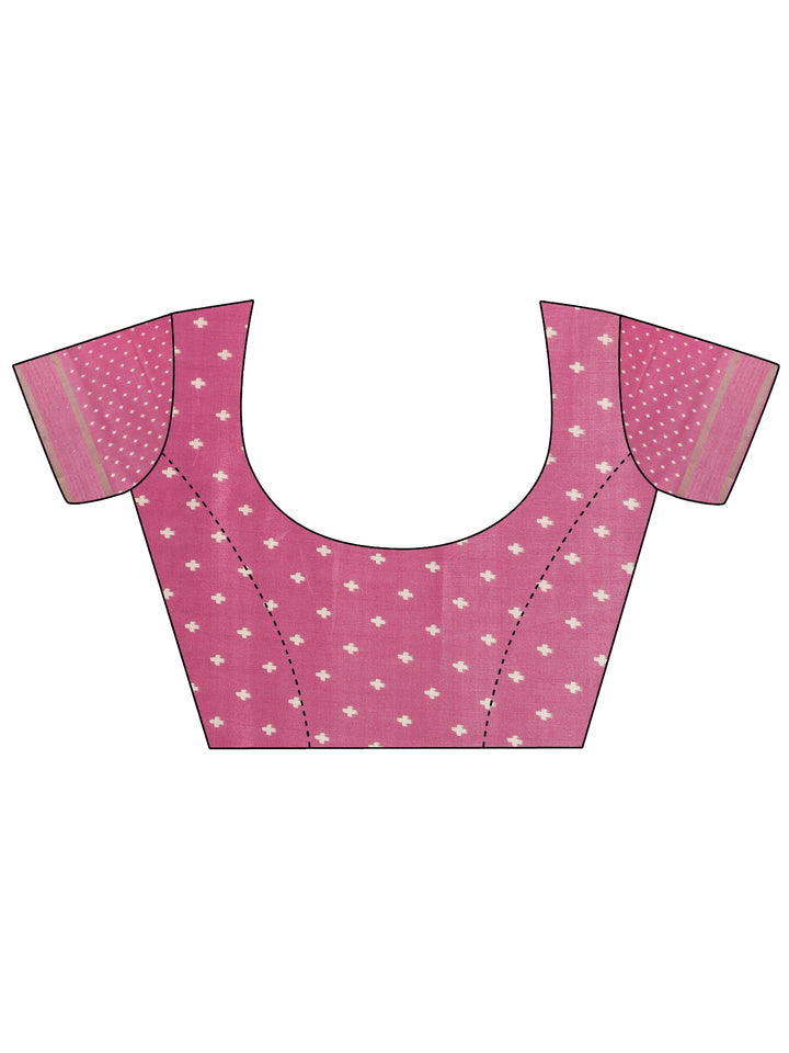 Pink Printed Silk Blend Saree With Unstitched Blouse Piece
