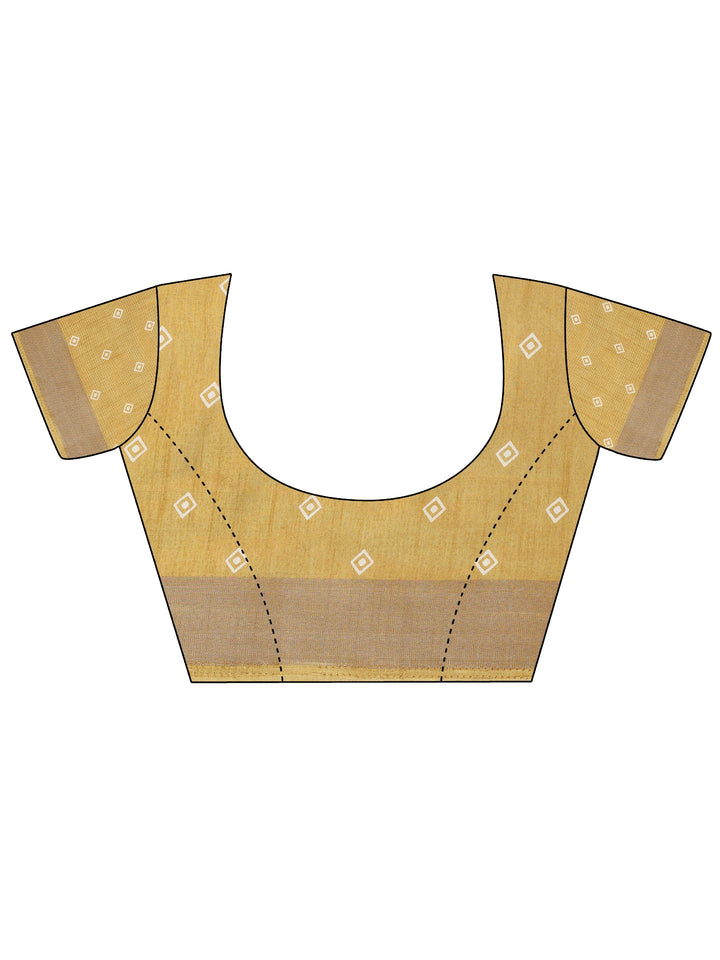 Mustard Printed Silk Blend Saree With Unstitched Blouse Piece