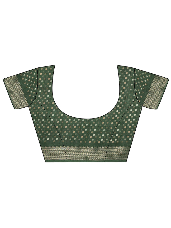 Green Printed Silk Blend Saree With Unstitched Blouse Piece