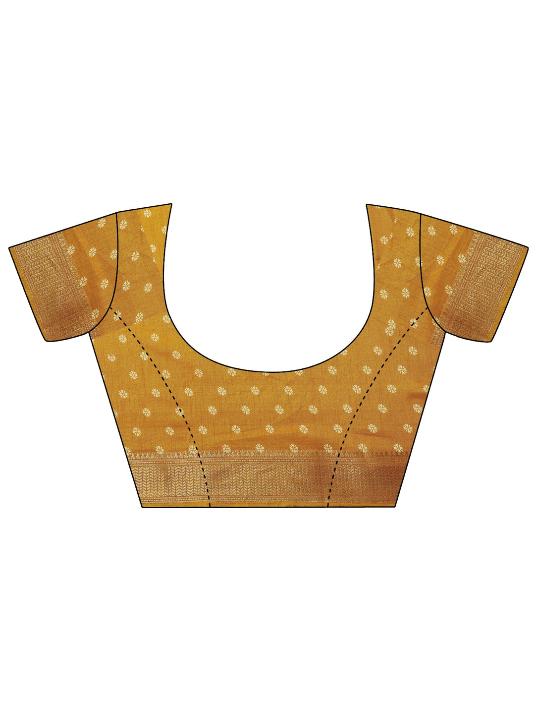 Mustard Printed Silk Blend Saree With Unstitched Blouse Piece