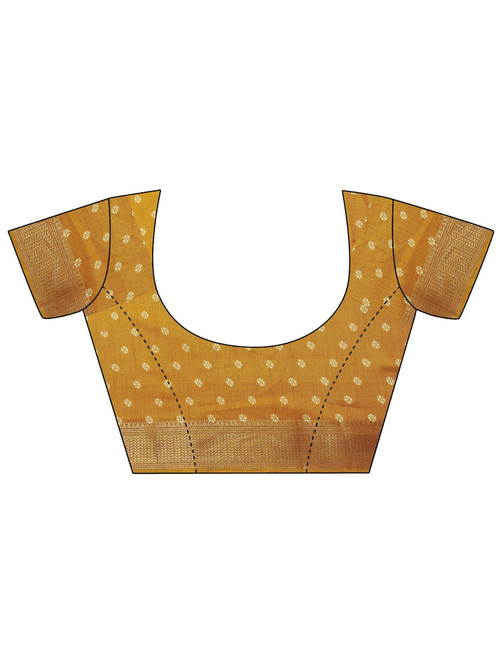 Mustard Printed Silk Blend Saree With Unstitched Blouse Piece