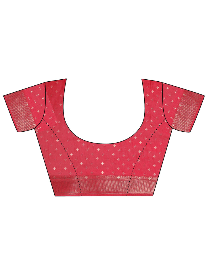 Pink Printed Silk Blend Saree With Unstitched Blouse Piece