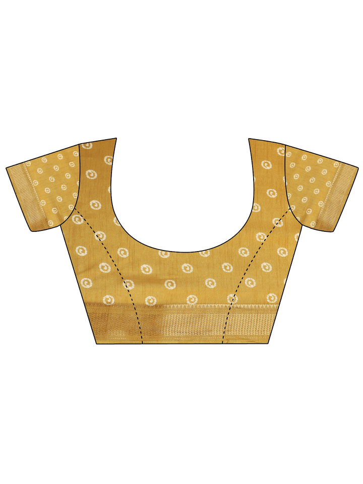 Mustard Printed Silk Blend Saree With Unstitched Blouse Piece