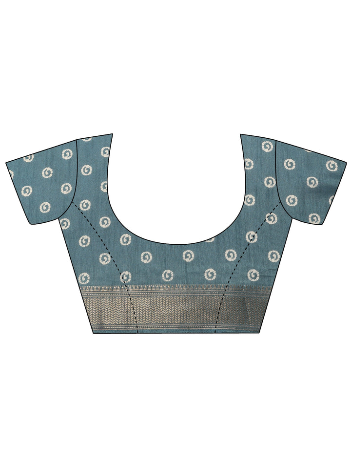Blue Printed Silk Blend Saree With Unstitched Blouse Piece
