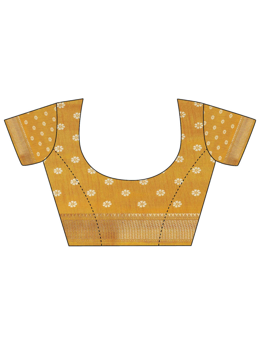 Mustard Printed Silk Blend Saree With Unstitched Blouse Piece