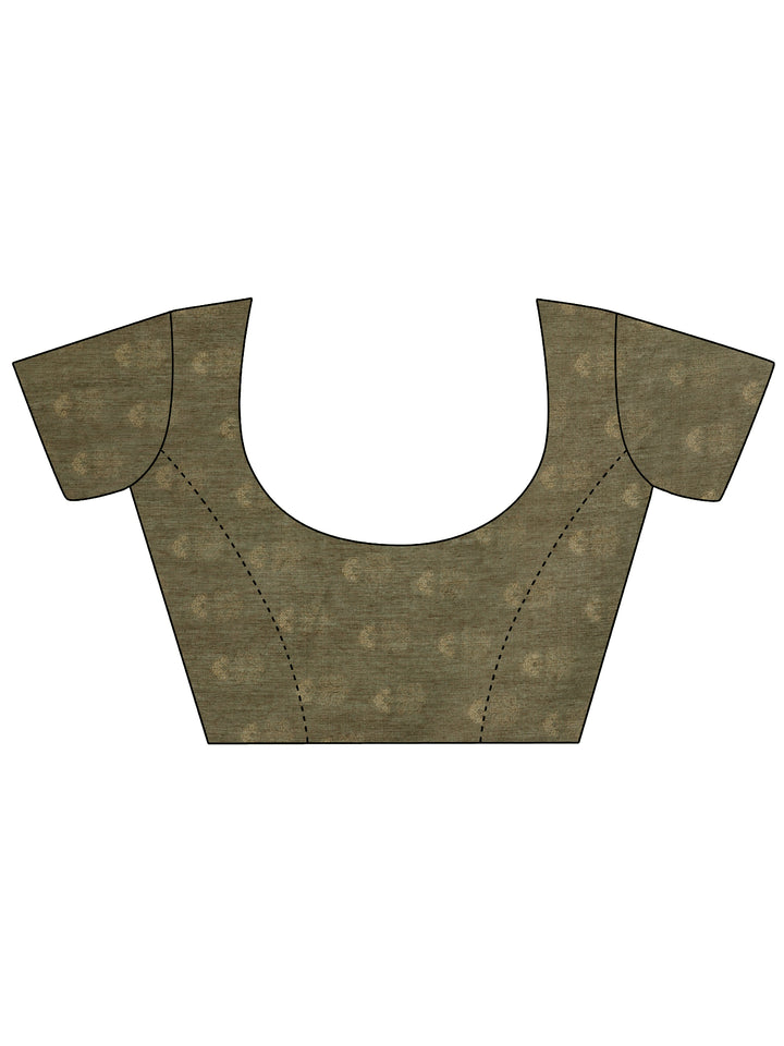 Green Printed Silk Blend Saree With Unstitched Blouse Piece