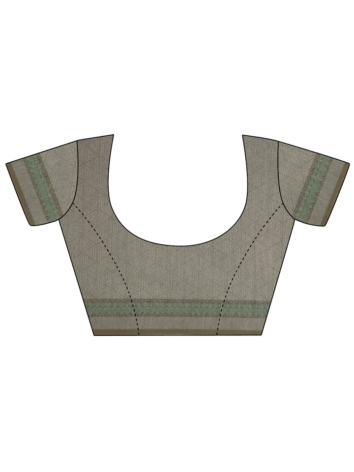 Beige Printed Silk Blend Saree With Unstitched Blouse Piece