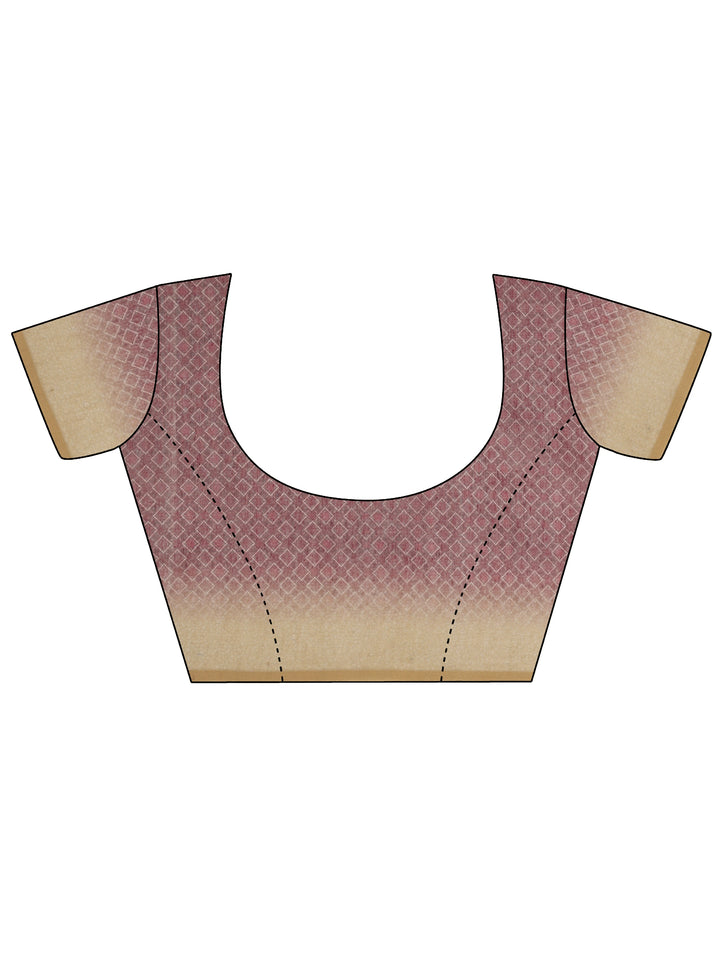 Tan Printed Silk Blend Saree With Unstitched Blouse Piece