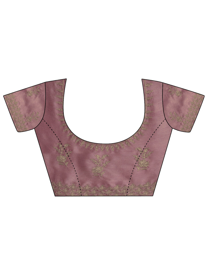 Lavender Embroidered Silk Blend Saree With Unstitched Blouse Piece