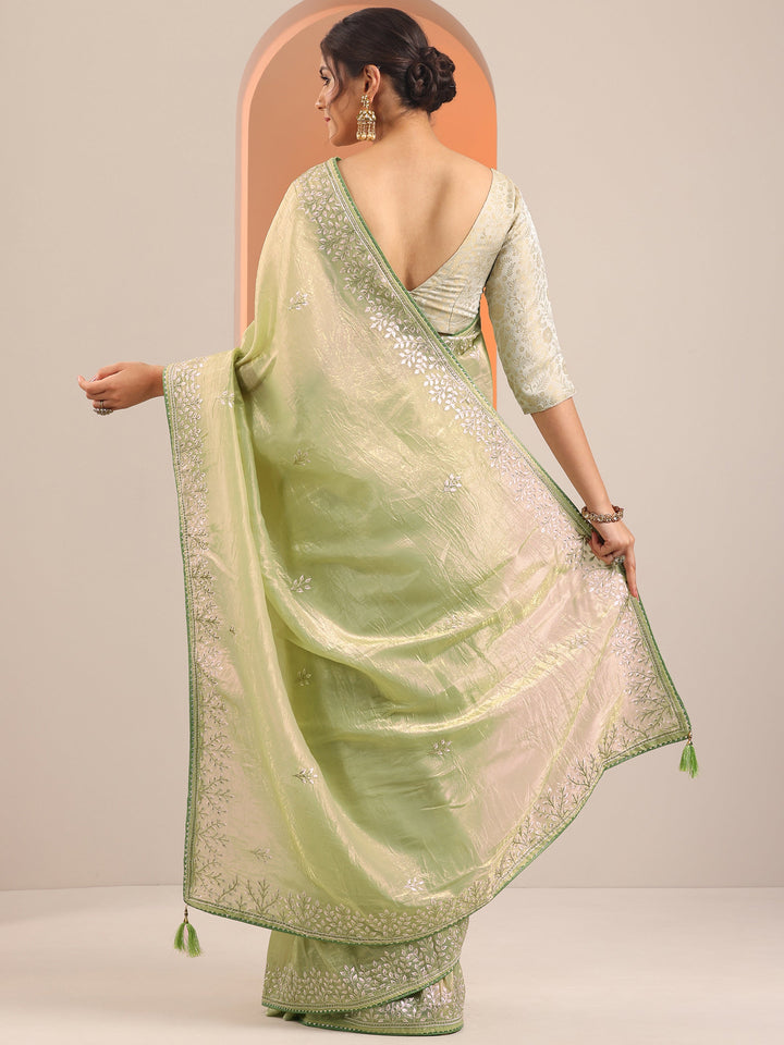 Green Embroidered Jimmy Choo Organza Saree With Unstitched Blouse Piece