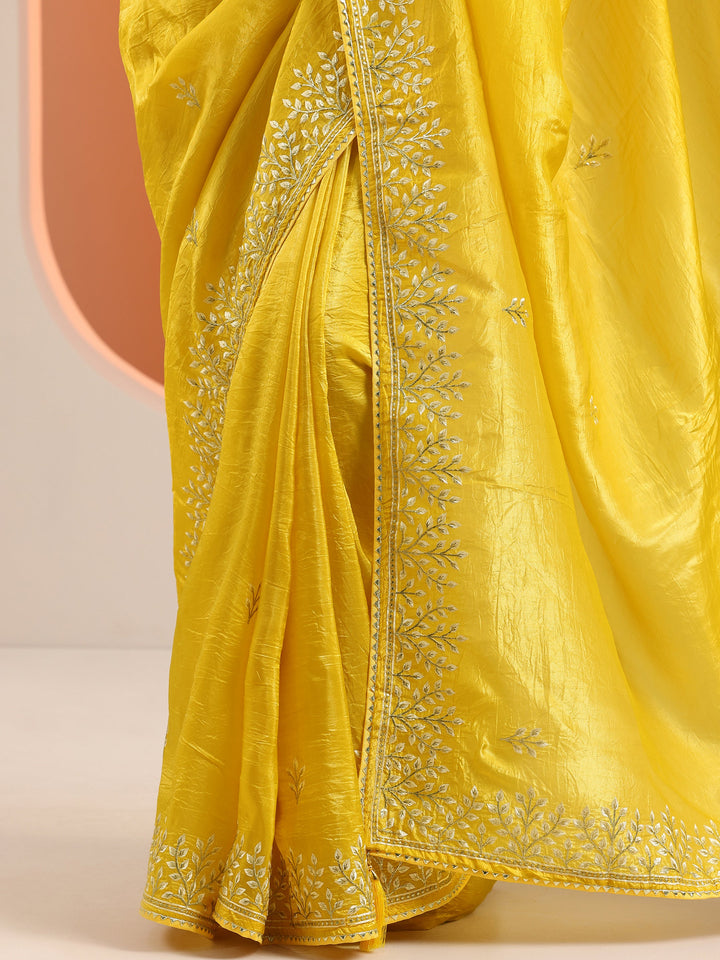 Yellow Embroidered Organza Saree With Unstitched Blouse Piece