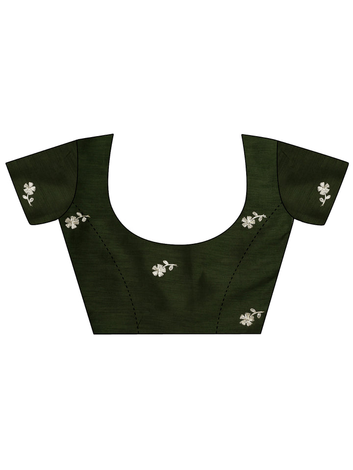 Olive Bandhani Printed Chinon Saree With Unstitched Blouse Piece