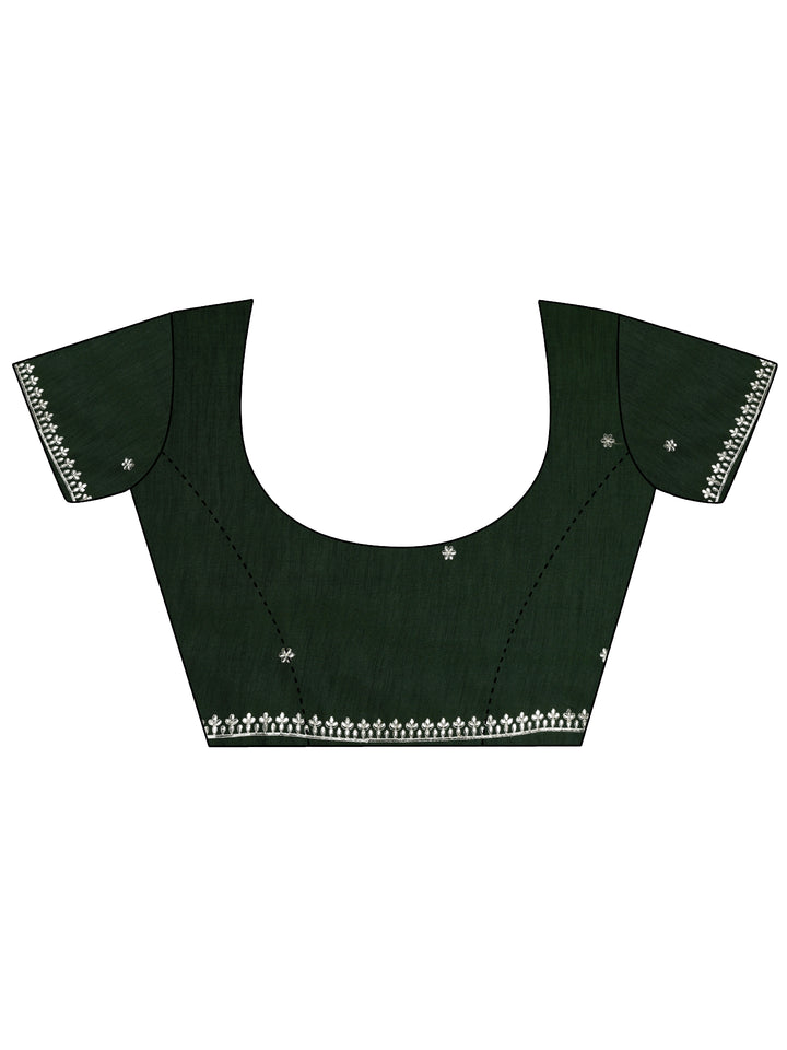 Green Printed Nylon Saree With Unstitched Blouse Piece