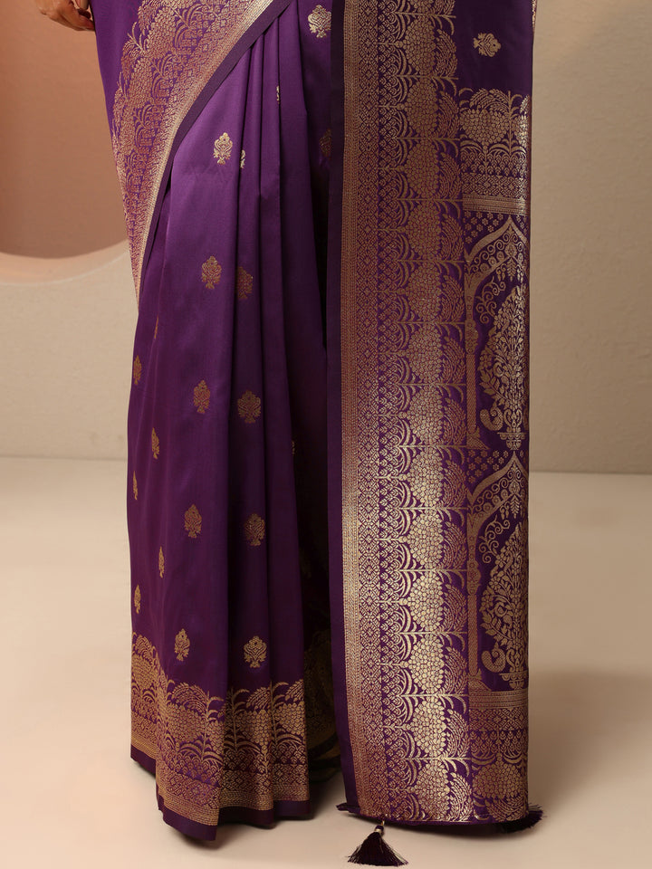 Purple Woven Design Banarasi Silk Blend Saree With Unstitched Blouse Piece