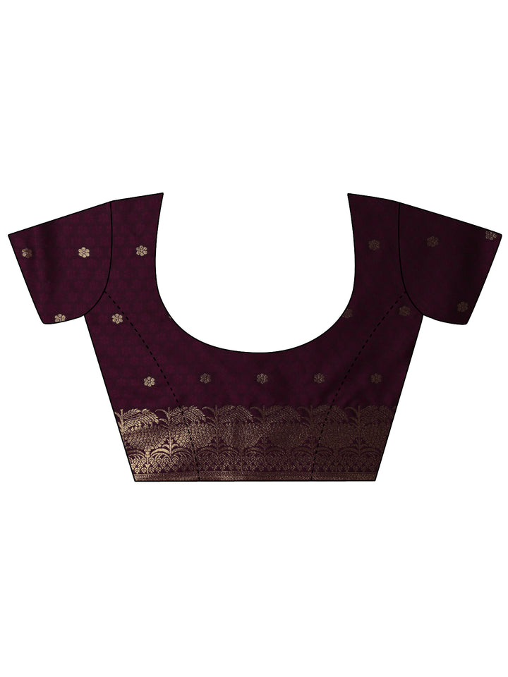 Burgundy Woven Design Banarasi Silk Blend Saree With Unstitched Blouse Piece