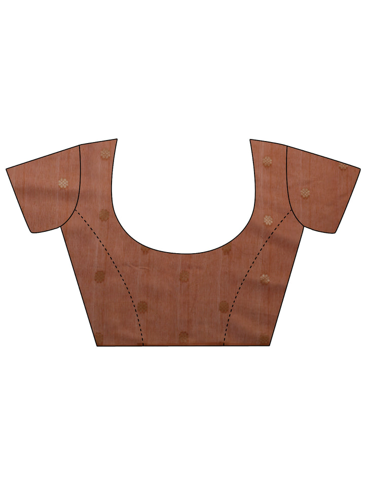 Brown Printed Silk Blend Saree With Unstitched Blouse Piece