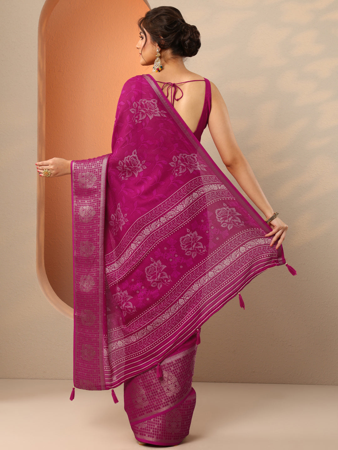 Pink Printed Georgette Saree With Unstitched Blouse Piece