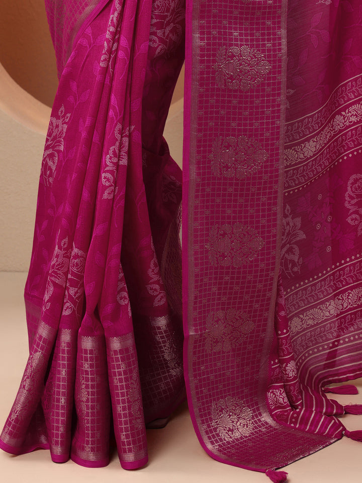 Pink Printed Georgette Saree With Unstitched Blouse Piece